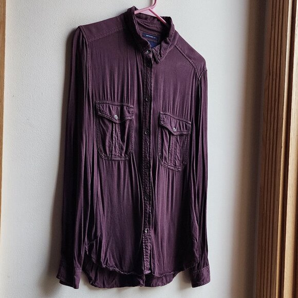 American Eagle Outfitters Purple "Boyfriend Fit" Button Down Shirt Size Medium - Picture 3 of 16